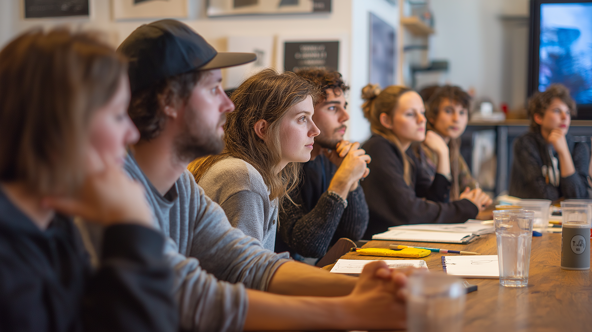 Diverse group of workshop participants learning UX/UI design together